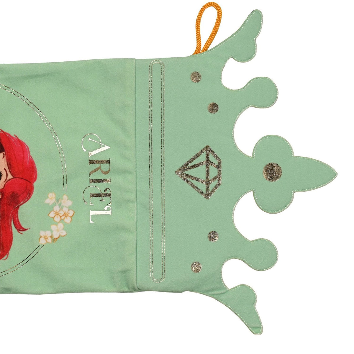 Ariel Princess Crown Cuff Stocking with Hanging Loop - Green