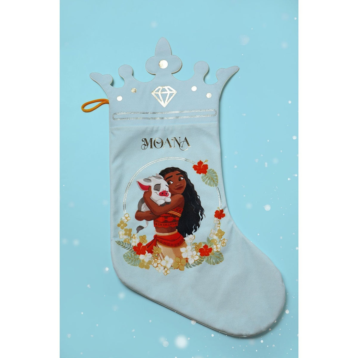 Moana Princess Crown Christmas Stocking with Loop - Blue