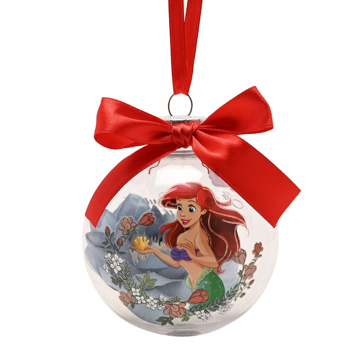 Princess Ariel Tree Bauble with Faux Flowers - Clear & Red
