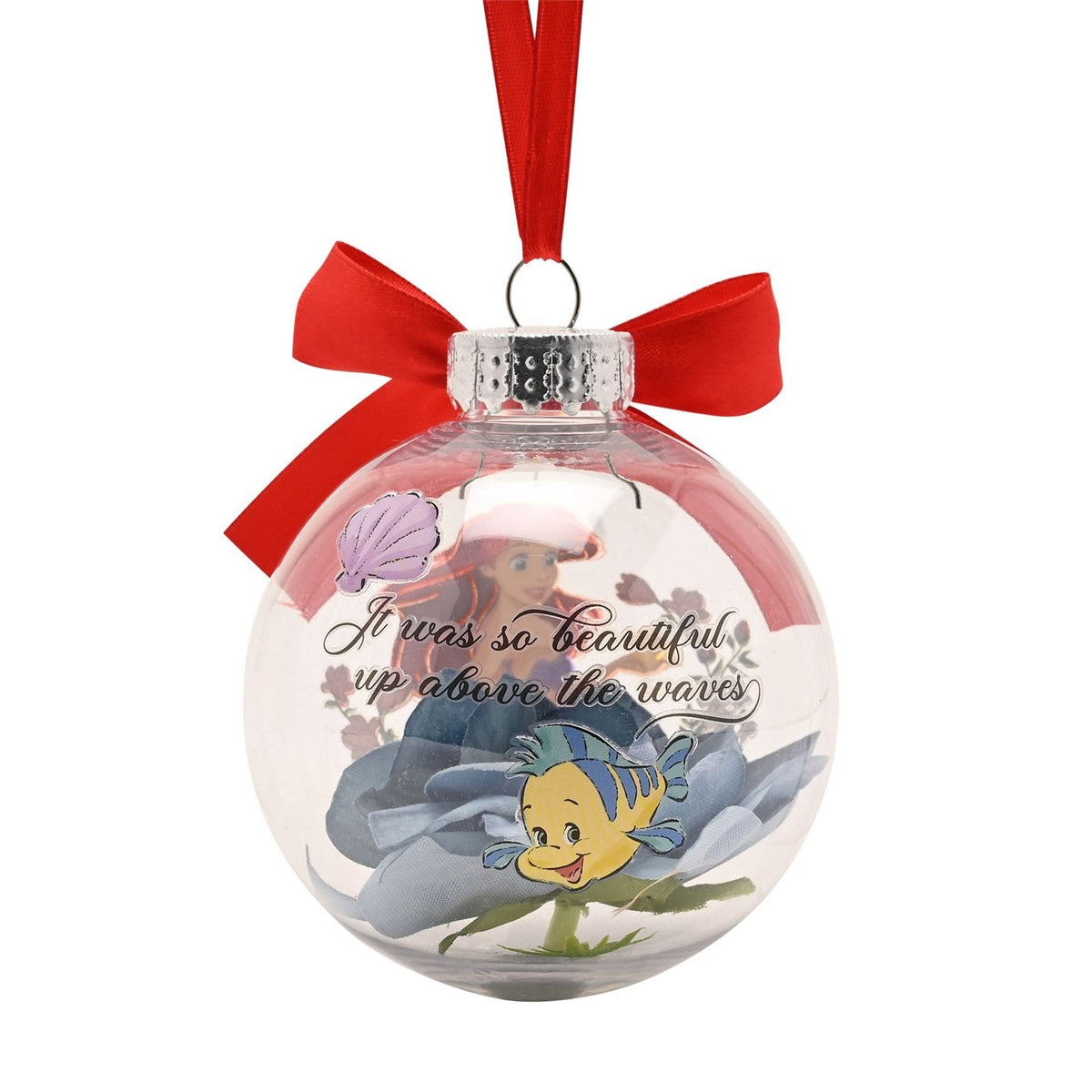 Princess Ariel Tree Bauble with Faux Flowers - Clear & Red