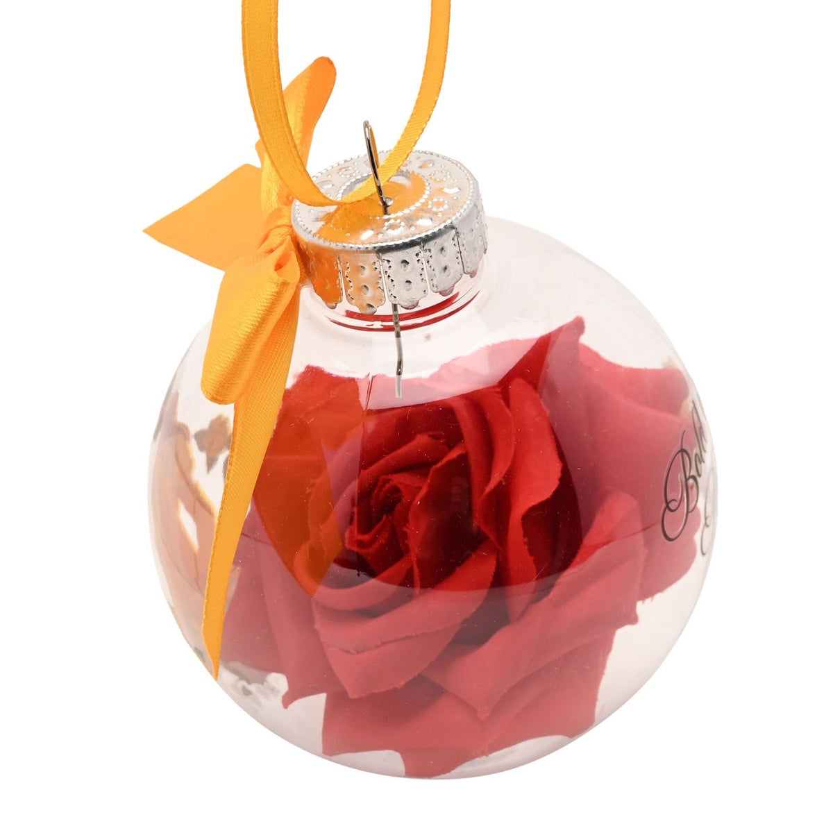 Belle Princess Christmas Bauble with Faux Flowers - Clear & Red