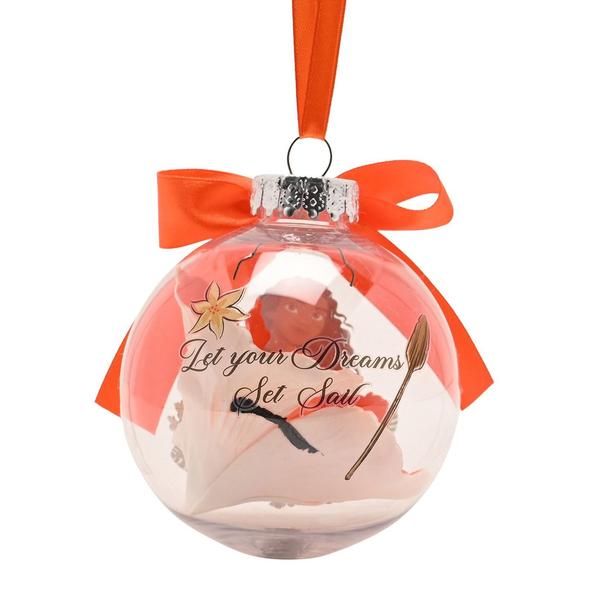 Princess Moana Bauble with Faux Flowers - Clear & Orange