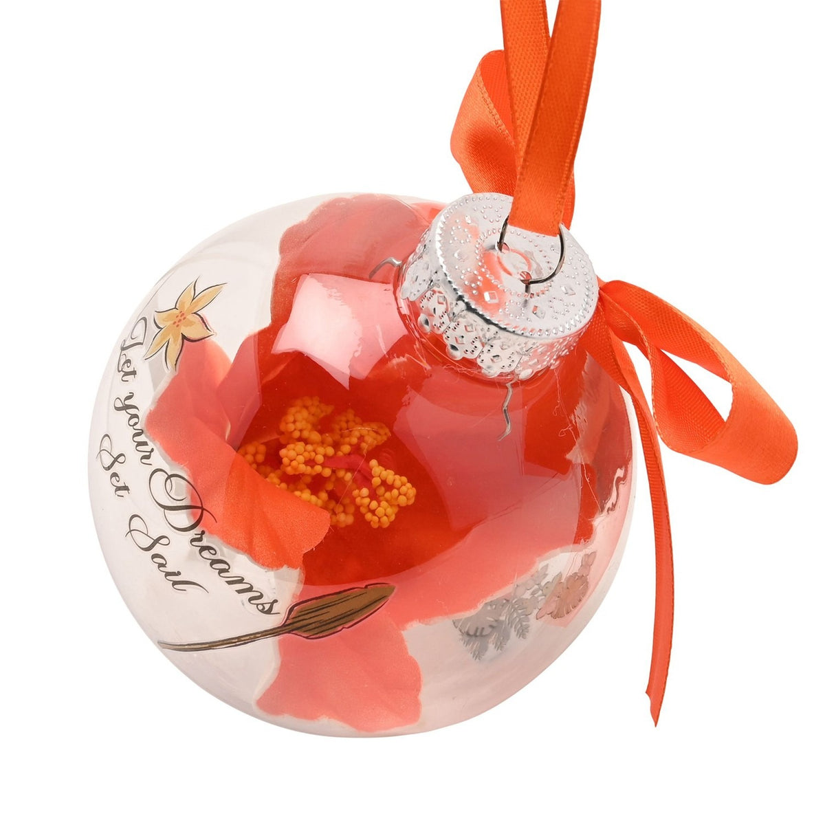 Princess Moana Bauble with Faux Flowers - Clear & Orange