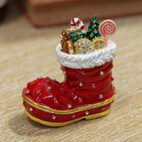 Handpainted Christmas Boot Trinket Box with Hinged Lid - Red