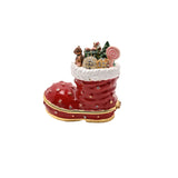 Handpainted Christmas Boot Trinket Box with Hinged Lid - Red