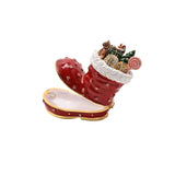 Handpainted Christmas Boot Trinket Box with Hinged Lid - Red