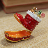 Handpainted Christmas Boot Trinket Box with Hinged Lid - Red