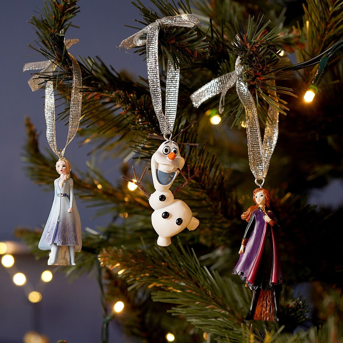 Set of 3 Frozen Hanging Resin Christmas Tree Decorations