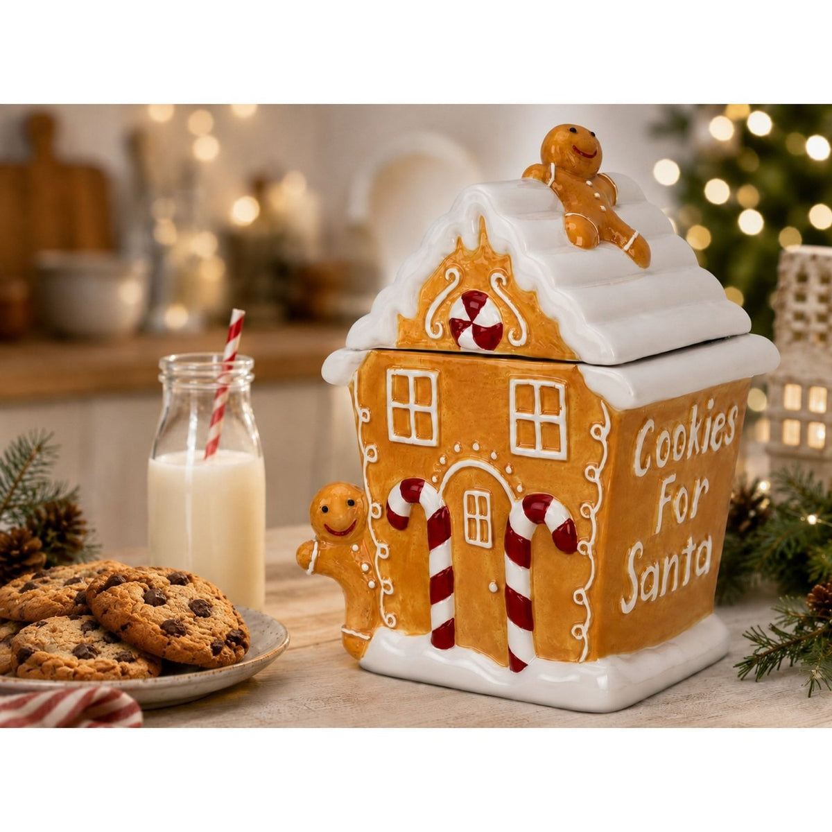 Cookies For Santa Gingerbread Ceramic Biscuit Barrel - Orange