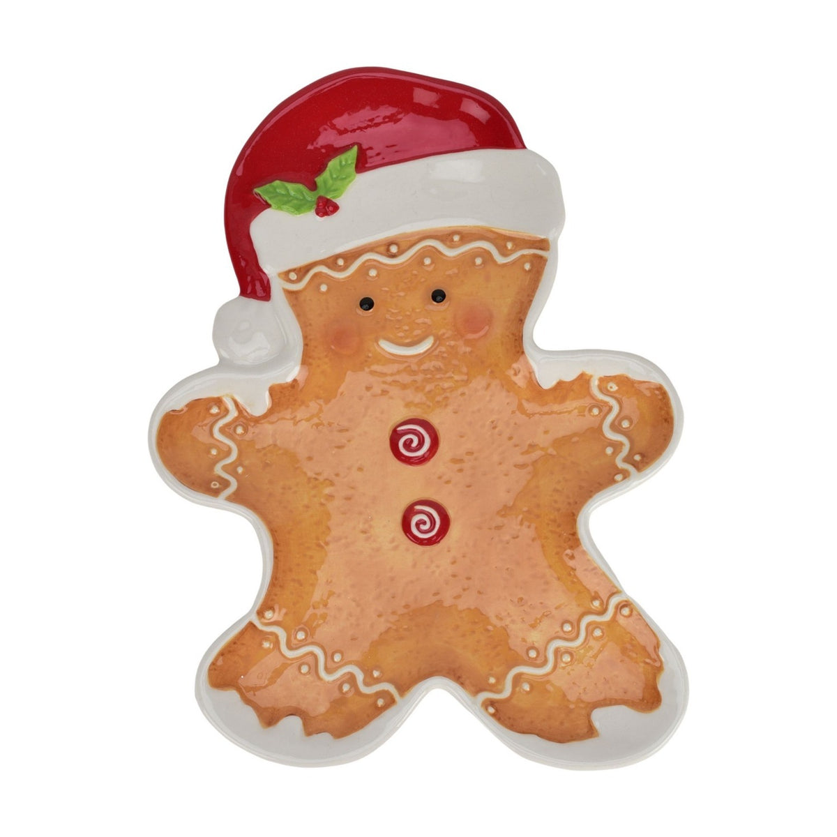Gingerbread Man in Santa Hat Gloss Ceramic Plate - Orange