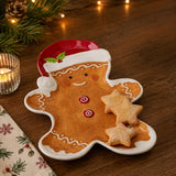 Gingerbread Man in Santa Hat Gloss Ceramic Plate - Orange