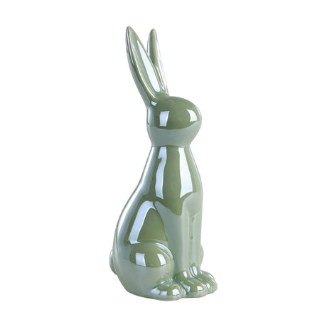 Yaypan ceramic rabbit ornament sitting upright with tall ears, finished in a glossy mint green glaze, shown against a plain white background.