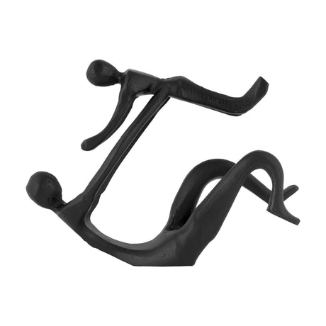 Zadiwin Figurine 15.5cm in black aluminium, showing two abstract reclining figures with rounded heads and slender limbs joined in a continuous loop, set on a white background.