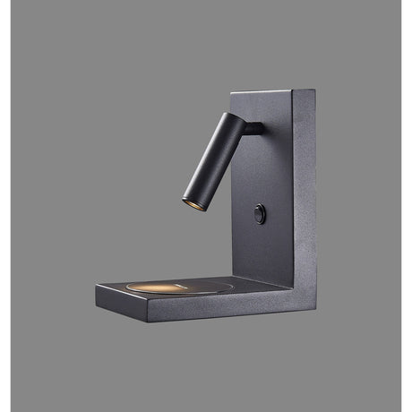 Zanzibar Reader LED Wall Light With Switch & Phone Induction Charger 3W 3000K - Sand Black