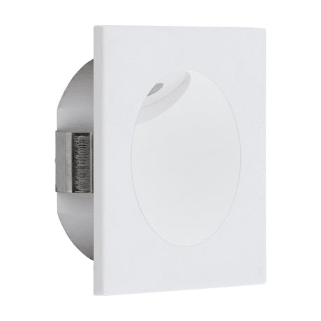 Zarate LED Downlight in white, a square recessed fixture with a softly scooped oval face and integrated LED under one edge, shown on a plain white background.