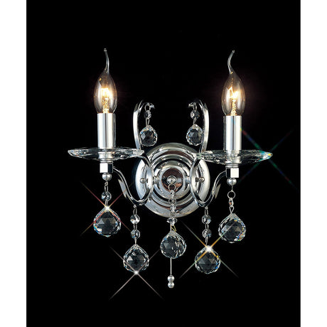 Zinta 2 Light Crystal Wall Light With Switch - Chrome