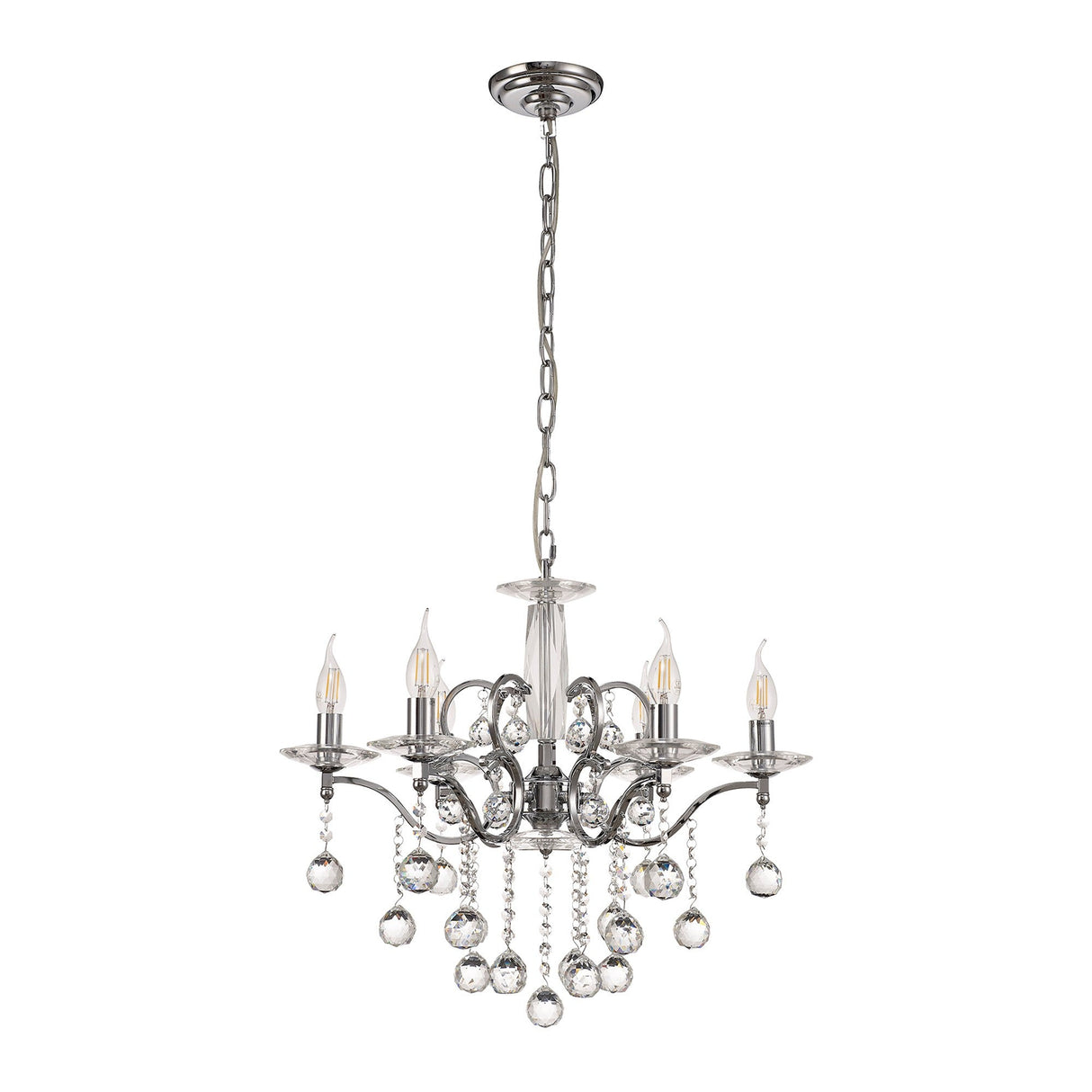 Zinta 60cm 6 Light Crystal Chandelier - Polished Chrome