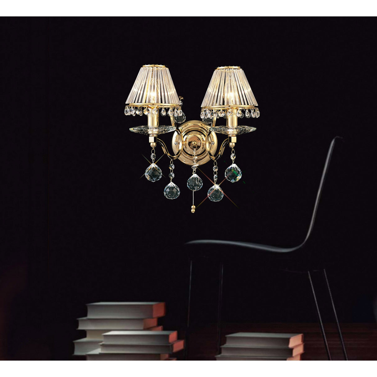 Zinta 2 Light Crystal Wall Light With Switch - Gold