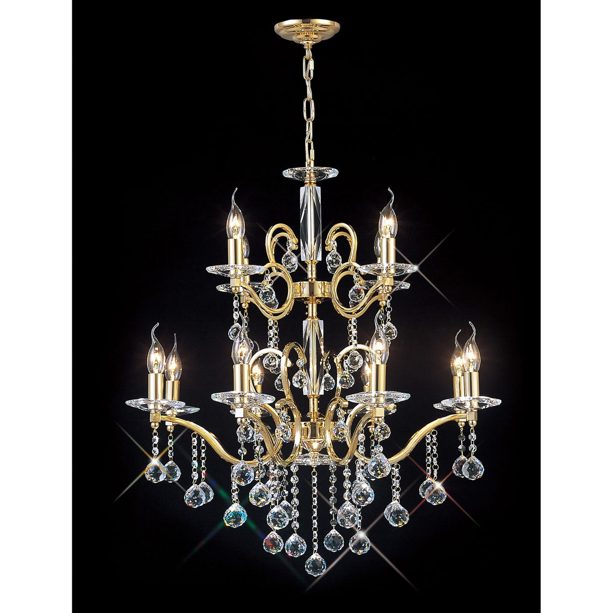 Zinta 75cm 2 Tier 12 Light Crystal Chandelier - French Gold