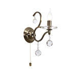 Zinta 1 Light Crystal Wall Light With Switch -  Brass