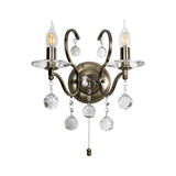 Zinta 2 Light Crystal Wall Light With Switch - Brass