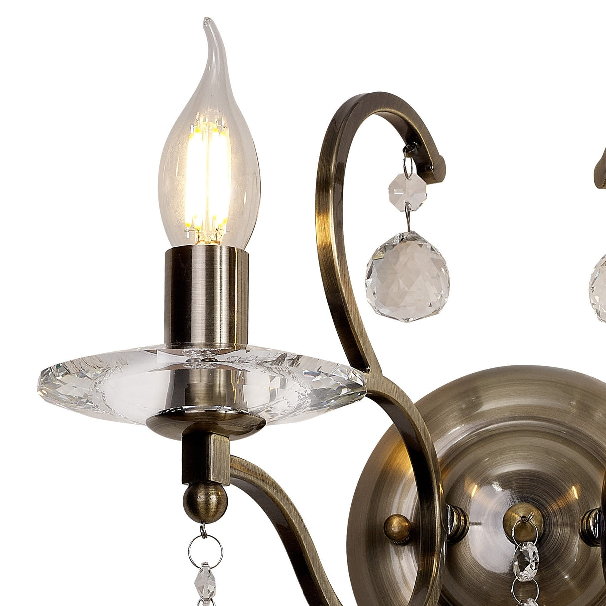 Zinta 2 Light Crystal Wall Light With Switch - Brass