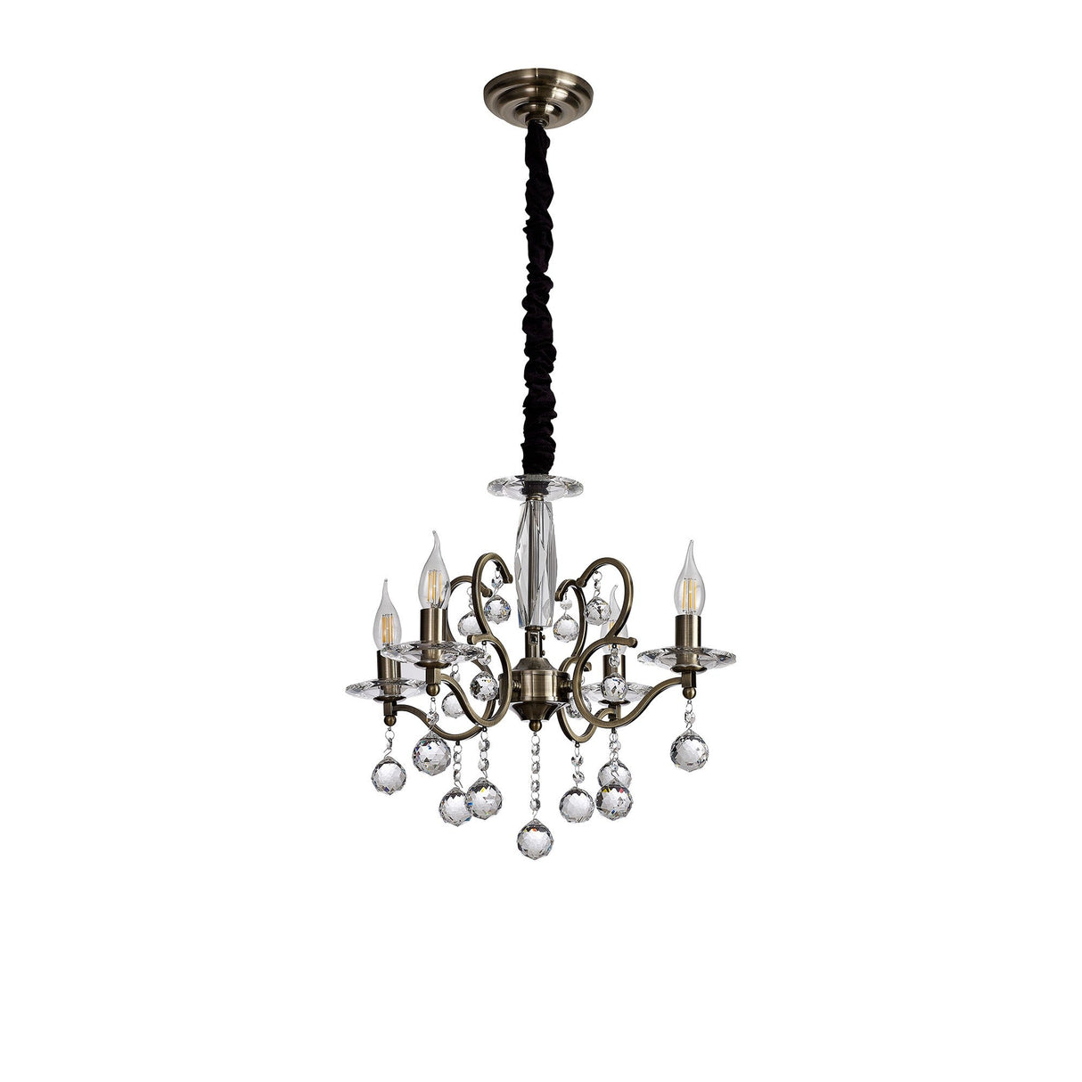 Zinta 50cm 4 Light Crystal Chandelier - Antique Brass
