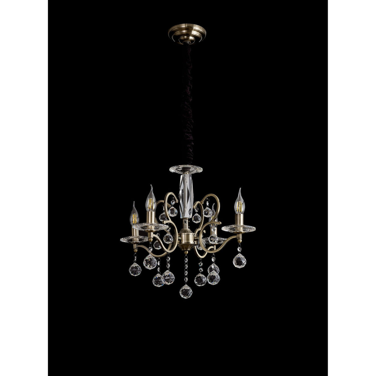 Zinta 50cm 4 Light Crystal Chandelier - Antique Brass