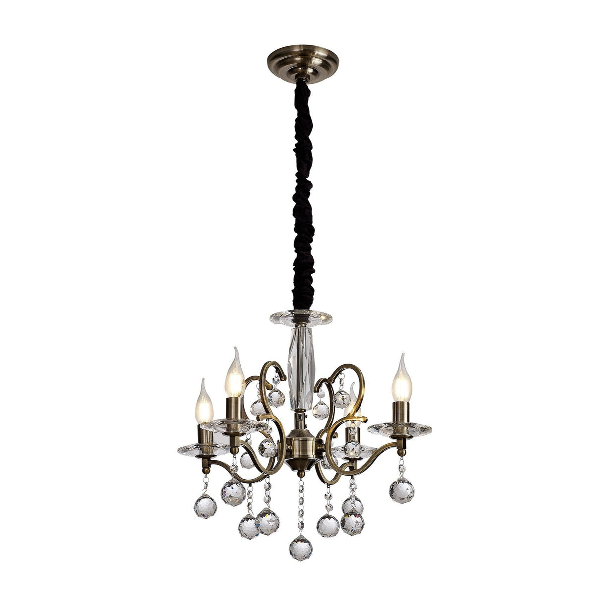 Zinta 50cm 4 Light Crystal Chandelier - Antique Brass