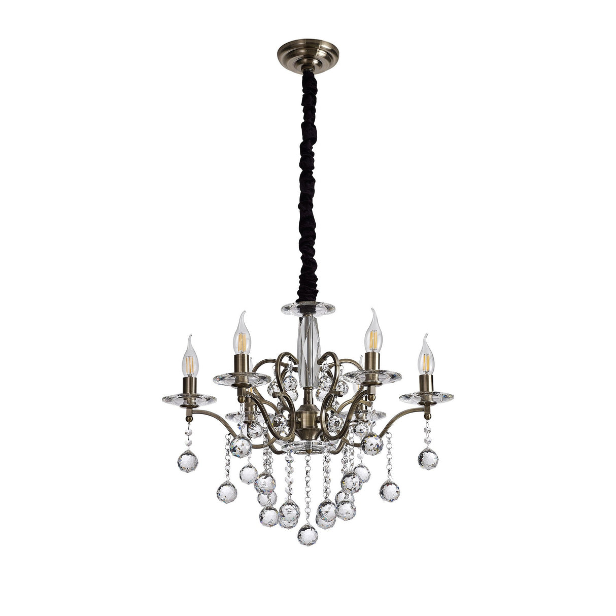 Zinta 60cm 6 Light Crystal Chandelier - Antique Brass