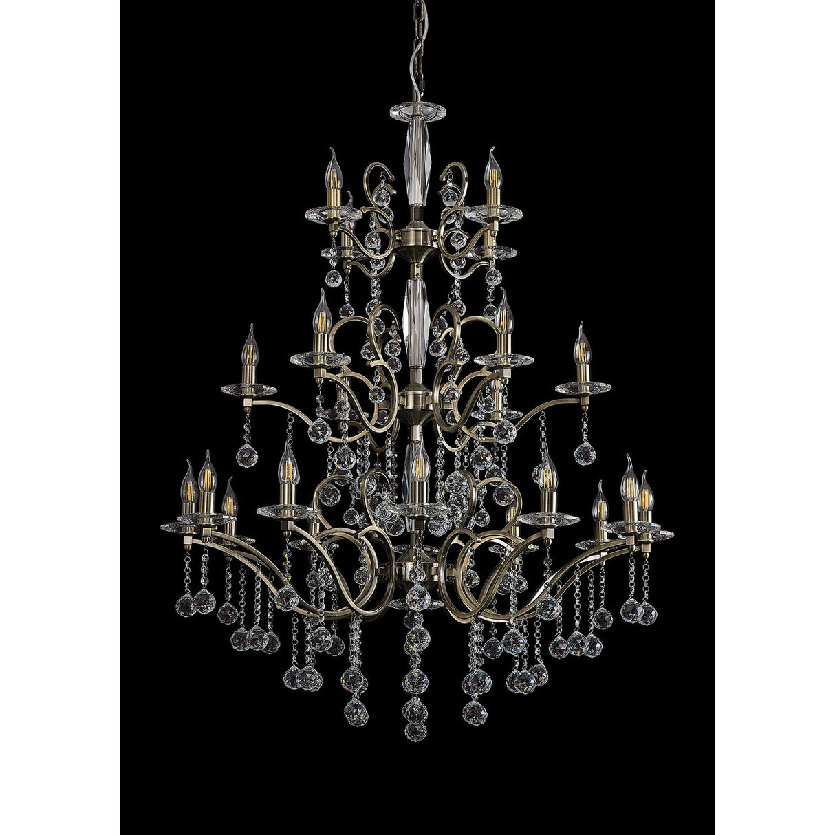 Zinta 100cm 3 Tier 22 Light Crystal Chandelier - Antique Brass