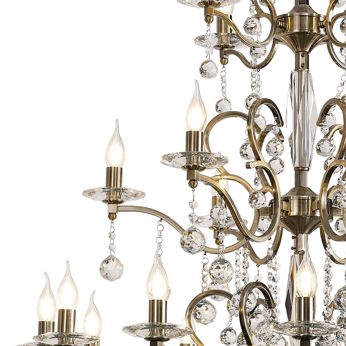 Zinta 100cm 3 Tier 22 Light Crystal Chandelier - Antique Brass