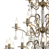 Zinta 100cm 3 Tier 22 Light Crystal Chandelier - Antique Brass