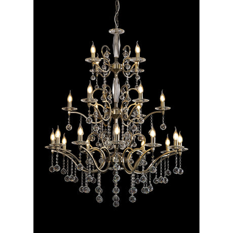 Zinta 100cm 3 Tier 22 Light Crystal Chandelier - Antique Brass
