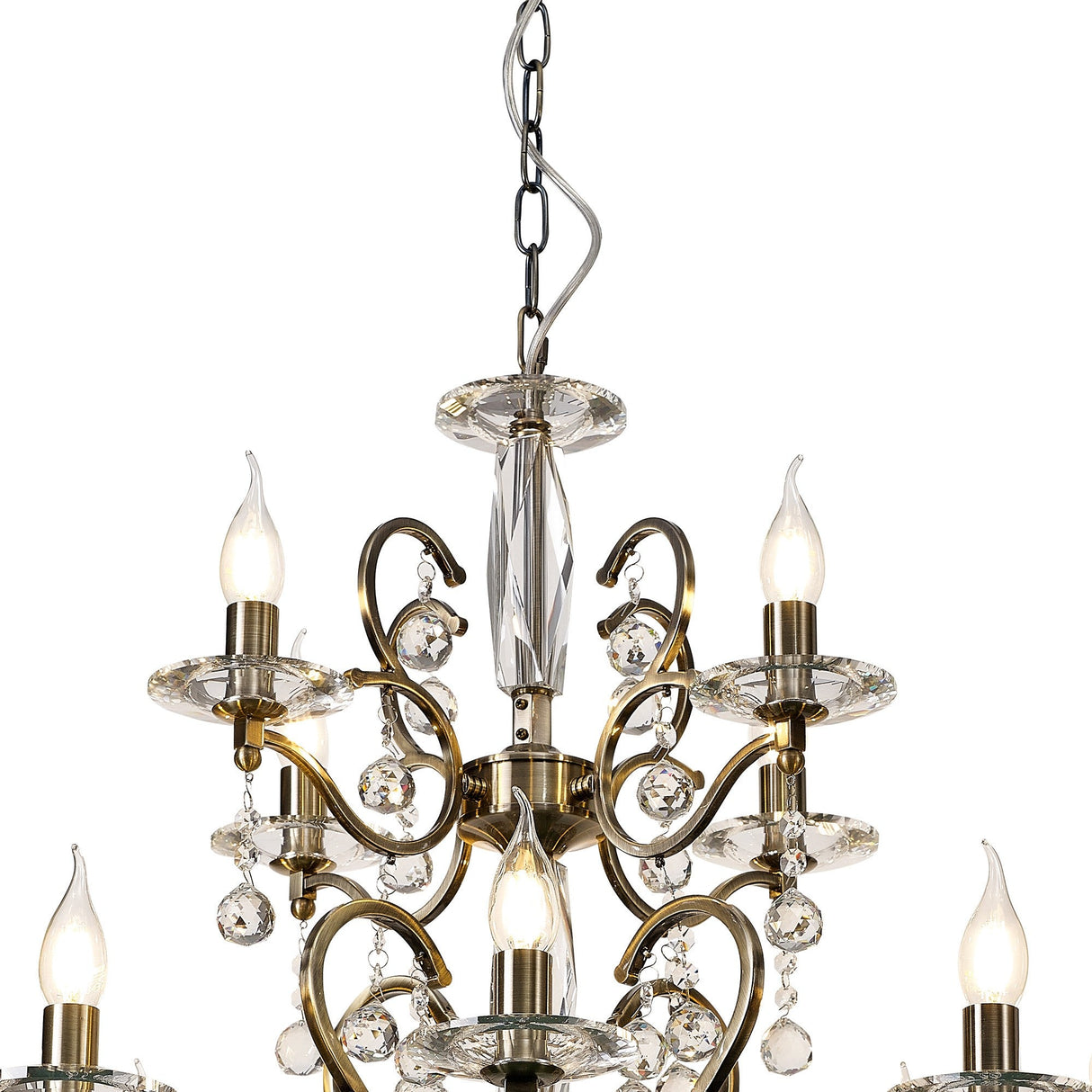 Zinta 75cm 2 Tier 12 Light Crystal Chandelier - Antique Brass