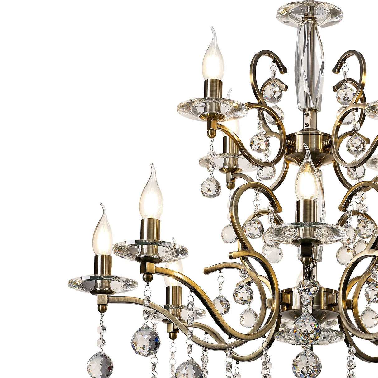 Zinta 75cm 2 Tier 12 Light Crystal Chandelier - Antique Brass