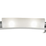The Zira 2 Light Frosted Glass Floor Lamp in chrome and wenge features a modern design with a curved frosted glass shade, providing ambient lighting that's ideal for contemporary interiors.